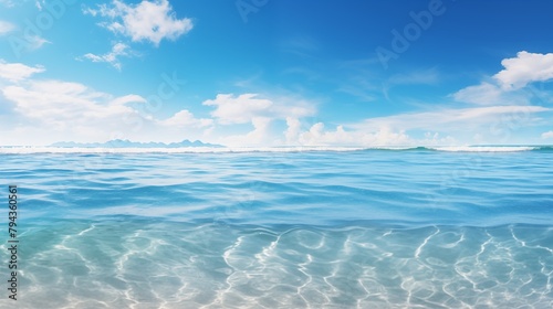 Peaceful Tropical Seascape with Turquoise Waters and Blue Skies. Summer Ocean Panorama with White.
