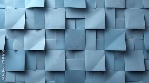  A tight shot of a blue mosaic wall, featuring blocks of diverse shades, heights, and widths
