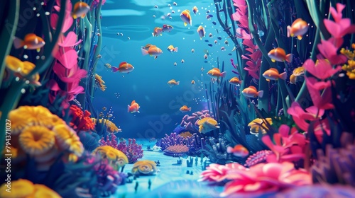 A whimsical underwater scene in a vivid 3D style AI generated illustration