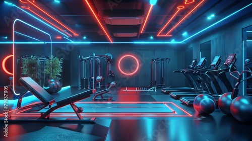 Abstract 3D gym scene with futuristic elements AI generated illustration
