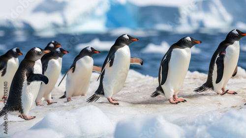 Vibrant Gathering of Penguins on Ice