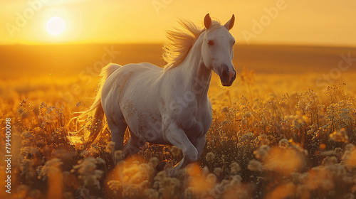 Majestic stallion runs freely in beautiful meadow