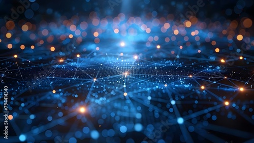 Cuttingedge digital technology symbolizing global quantum computing network on dark blue background. Concept Technology, Quantum Computing, Global Network, Digital Symbolism, Dark Blue Background