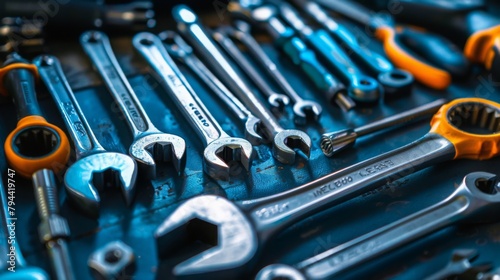 Assortment of Mechanics Tools Close-Up