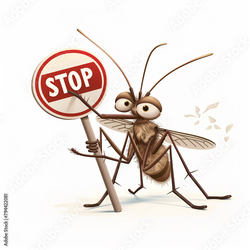 Cartoon Mosquito Holding Stop Sign