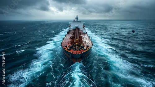 Oil tanker navigating rough seas following international regulations for oil transport. Concept Oil Tanker, Rough Seas, International Regulations, Oil Transport, Navigating