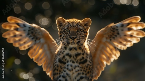leopard cat with open wings. 