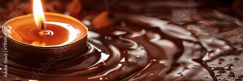 Lose yourself in the decadent allure of liquid chocolate, its glossy surface reflecting the warm glow of candlelight, inviting you to partake in its sinful sweetness