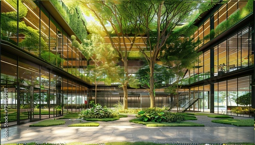 Glass and Greenery, Energy-Efficient Office Building for a Reduced Carbon Footprint, Eco-friendly building in the modern city, Office building with green environment