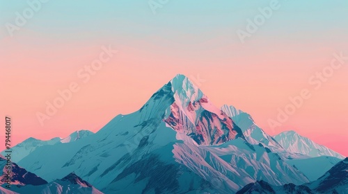 Minimalist background featuring a majestic single mountain peak amidst a breathtaking gradient sky, generative ai beautiful art