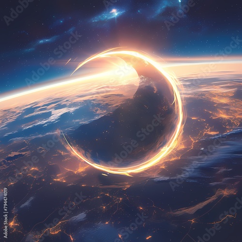 A breathtaking illustration of a lunar eclipse orbiting the Earth, evoking cosmic wanderlust and the marvels of space exploration.