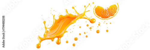 Set of tangerine juice liquid splashes transparent PNG background, swirls and waves splashing with droplets for ads and promo design