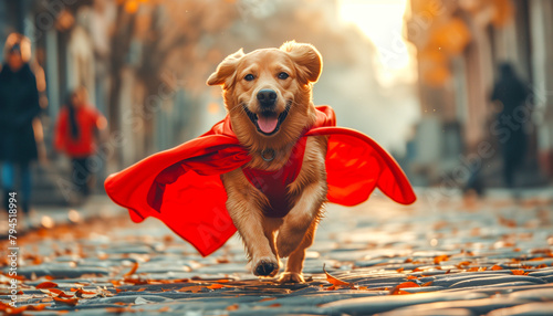 Superhero puppy. Flying puppy. Powerful puppy.