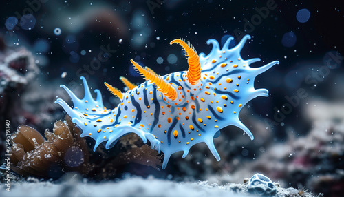 Vibrant nudibranchs crawling on the bottom of the Pacific Ocean.