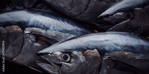 Tuna fish in a seafood market, close-up view.