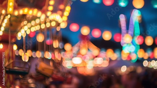 The defocused background at Glastonbury Glee Blur reveals glimpses of carnival rides and glittering tents hinting at the nonstop festivities happening just out of focus. .