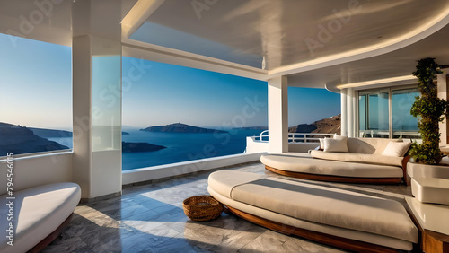 Luxury Hotel Room with pool and sea landscape in Santorini , Greece