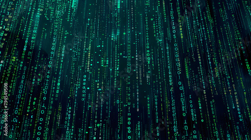 a digital rain of green binary code cascading down a dark black background, with a sense of movement and flow of information, symbolic of the digital age. image for big data concept background