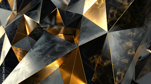 fondo abstracto dorado con negro y plata formas geometricas en 3d en tercera dimensión elegancia plantilla para diseño con espacio para copiar creatividad y arte futurista