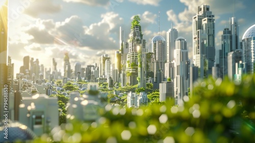 A futuristic city skyline powered entirely by biofuels symbolizing the potential for sustainable energy to transform our world. .