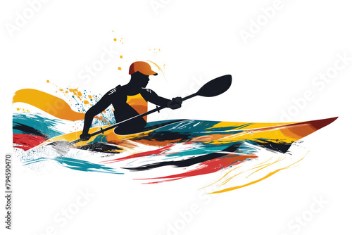 Poster of epic kayaking race sport in minimalist abstract multicolour illustration.