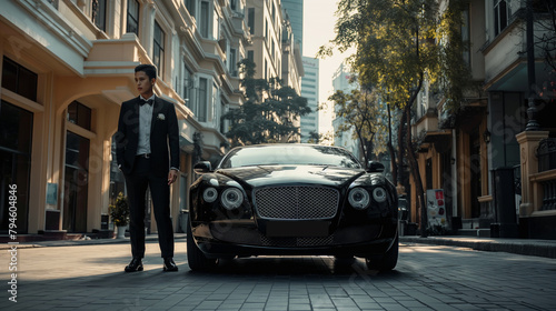businessman with his luxury car, luxurious lifestyle of successful rich businessperson 