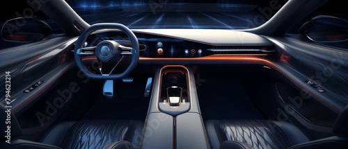 Dark and abstract 3D luxury car interiors, modern technology highlights