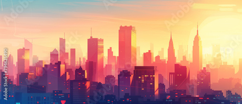 Colorful skyline of city illustration background