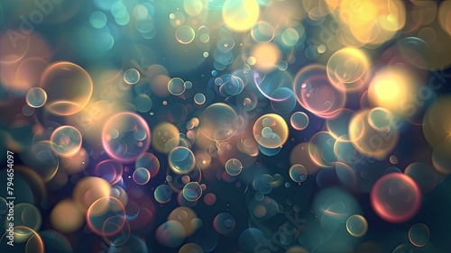 Vivid floating bokeh spheres with warm hues - A mesmerizing digital artwork showing a multitude of soft glowing, floating spheres with a dreamy bokeh effect and warm colors