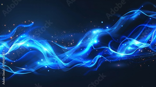Abstract blue wavy line of light with a transparent background. Light glowing effect. Light trail wave, fire path trace line and incandescence curve twirl. Generative Ai