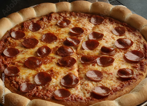 closeup of a pepperoni pizza