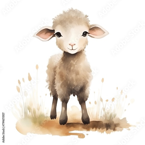 Cute sheep isolated on white background. Watercolor hand drawn illustration