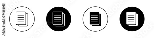 Duplicate icon set. copy document data vector symbol. matching file sign. replica icon in black filled and outlined style.