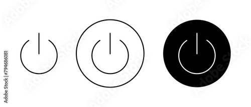 Power icon set. turn off switch vector symbol. computer start and shutdown button. start and stop sign in black filled and outlined style.