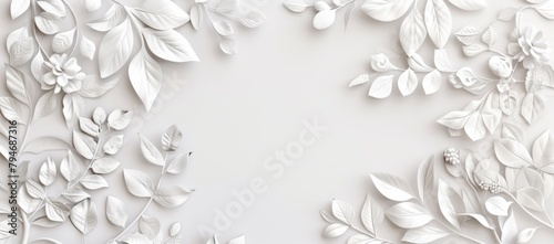 3d white background with embossed leaves