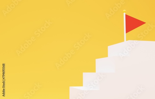 3D素材_シンプルな階段とフラッグ_オレンジ