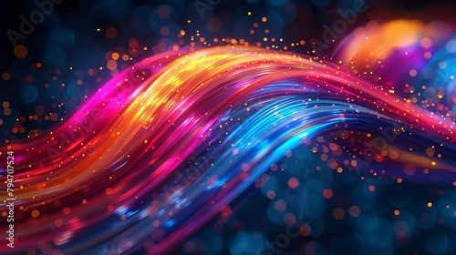 Colorful glowing light trails with particles