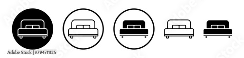 Double Bed Icon Set. Bedroom Furniture Vector Symbol.