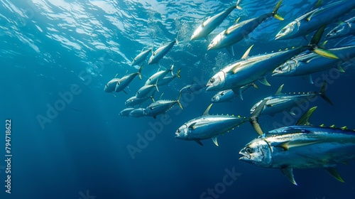 The underwater realm alive with the swift movement of tuna fishes, AI Generative