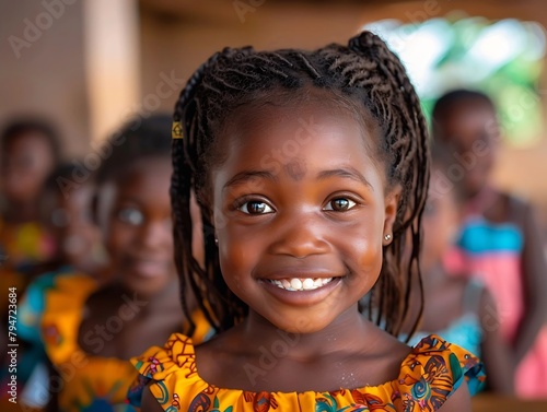 Generative AI : beautiful little smiling African girl students in class