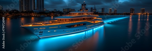 Large yacht - neon lights - boat - ship - luxury life - sailing - resort - tropics -vacation - holiday - escape