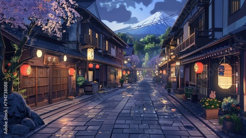 A beautiful japanese tokyo city town in the evening, digital art