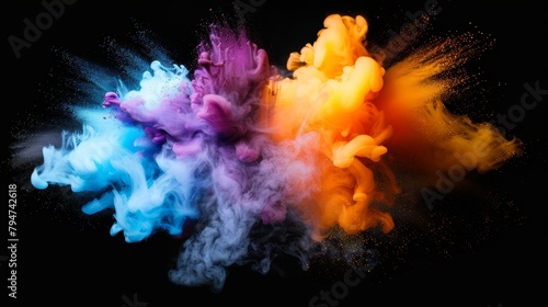 A vibrant explosion of colorful ink clouds mixing in water creating a dynamic abstract background.