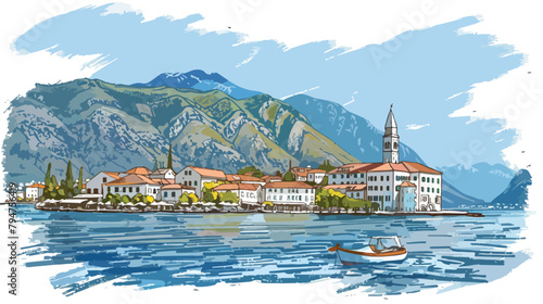 Beautiful view of Perast town in Kotor bay Montenegro