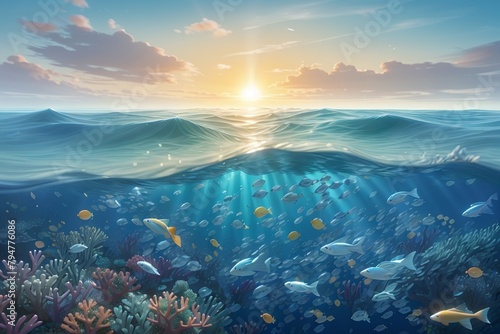 scene with fish World Ocean Day Background
