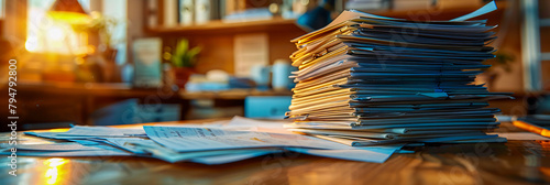 Piles of paperwork in an office, symbolizing business data and information overload