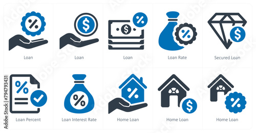 A set of 10 Loan and Debt icons as loan, loan rate, secured loan