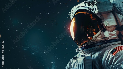 Astronaut in space with reflection of Earth helmet visor