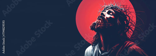 Jesus Christ banner with Copy space, Jesus of Nazareth a first century Jewish preacher and religious leader. He is the central figure of Christianity, the world largest religion.