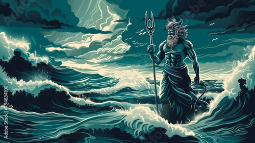 Poseidon is one of the Twelve Olympians in ancient Greek religion and mythology, presiding over the sea, storms, earthquakes and horses.